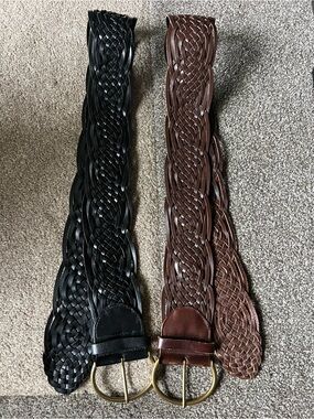 Tarnish (2) Wide Braided Leather Belts Black and Brown - L